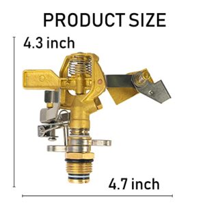 Hourleey 1/2 Inch Brass Impact Sprinkler, 2 Pack Heavy Duty Water Sprinkler Head, Adjustable 0-360 Degree Coverage Pattern, Watering Sprinkler for Large Area Lawn Patio Garden Irrigation