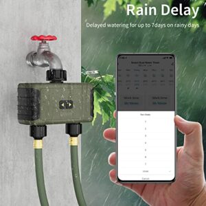 WiFi Sprinkler Timer 2 Zone, Diivoo Smart Water Timer for Garden Hose, Wireless Remote Control Irrigation System with Wi-Fi Hub, Rain Delay and Manual Watering, Leakproof for Yard Lawn Watering