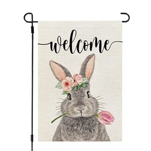 crowned beauty easter grey bunny garden flag 12×18 inch double sided for outside burlap small welcome yard holiday flag cf702-12