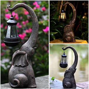 15 inch Outdoor Sculpture Figurine Statue Elephant Decor with Solar Powered LED Lights, Garden Statues for Garden Patio Home Yard Décor Good Luck Elephant for Women, Mom Gifts Housewarming Gift