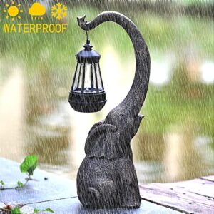 15 inch Outdoor Sculpture Figurine Statue Elephant Decor with Solar Powered LED Lights, Garden Statues for Garden Patio Home Yard Décor Good Luck Elephant for Women, Mom Gifts Housewarming Gift