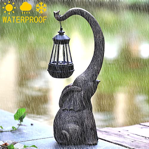 15 inch Outdoor Sculpture Figurine Statue Elephant Decor with Solar Powered LED Lights, Garden Statues for Garden Patio Home Yard Décor Good Luck Elephant for Women, Mom Gifts Housewarming Gift