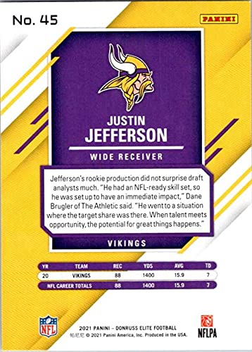 2021 Donruss Elite #45 Justin Jefferson Minnesota Vikings Official NFL Football Trading Card in Raw (NM or Better) Condition