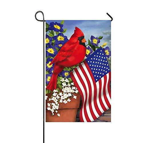 Small Mim American Pride Red Cardinals Purple Morning Glory Garden Flag Holiday Decoration Double Sided Flag 12.5" x 18"
