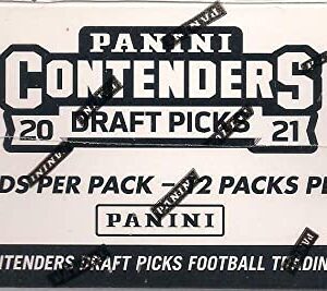 2021 Panini Contenders Draft Picks Collegiate Football Factory Sealed Cello Value Box MASSIVE 216 Cards. 12 Packs of 18 Cards. Chase Rookie Cards of Trevor Lawrence (1st Overall Pick to Jacksonville), Zach Wilson (2nd to New York Jets), Trey Lance (3rd to