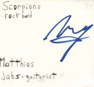 matthias jabs guitarist scorpions rock band music signed index card jsa coa