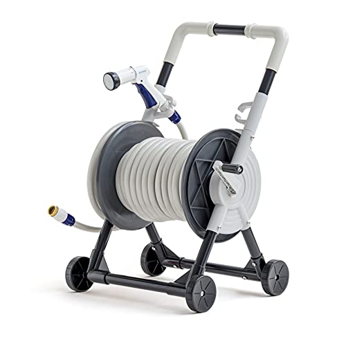 IRIS USA All-in-One Portable Garden Hose Reel Cart, with Reel and Spray Nozzle