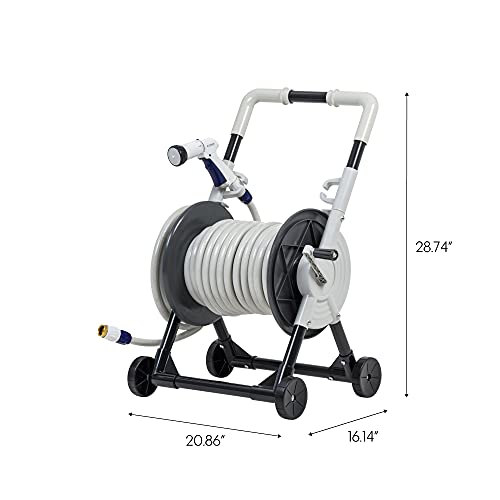 IRIS USA All-in-One Portable Garden Hose Reel Cart, with Reel and Spray Nozzle
