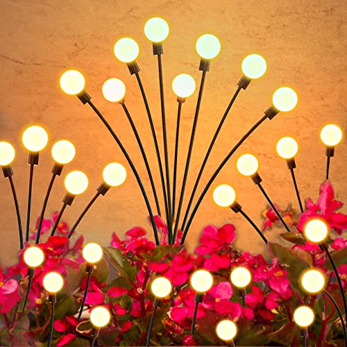 Solar Powered Firefly Lights, 4 Pack 8LED Starburst Swaying Solar Garden Lights, Sway by Wind, Waterproof with Remote 8 Lighting Modes Solar Outdoor Lights Decorative for Pathway Yard Patio Landscape…