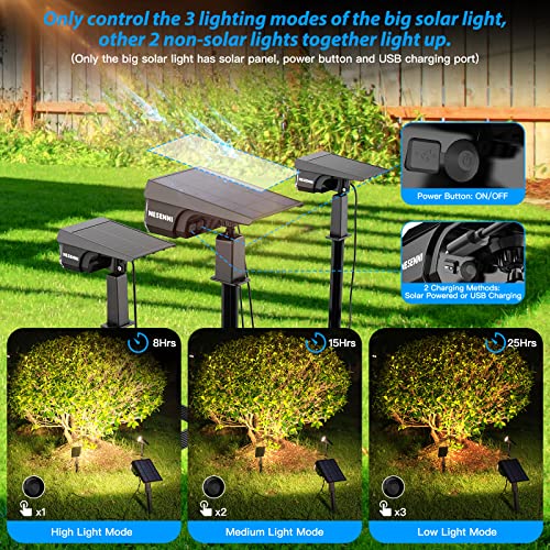 100LED Solar Spotlights Power 2PCS 40LED Non-Solar Outdoor Lights for Palm Trees,IP68 Waterproof Solar Lights Outdoor Garden Auto On/Off,3-IN-1 Solar Powered Solar Spot Lights Outdoor Landscape Lights