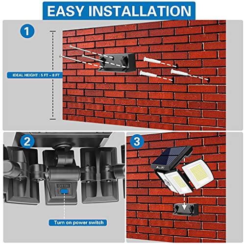 AmeriTop Solar Lights Outdoor 300 LED 7000K Motion Sensor Lights Cordless; 5 Adjustable Heads, 360° Wide Angle Illumination, IP65 Waterproof, Security LED Flood Light for Patio Yard Garden 2 Pack