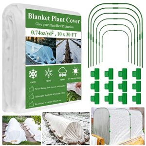 wyrjxyb plant covers freeze protection kit,10 x 30 ft frost cloth & 6pcs garden hoops & 12 clips, frost blanket, greenhouse hoops, floating row cover kit for plants vegetables winter frost protection
