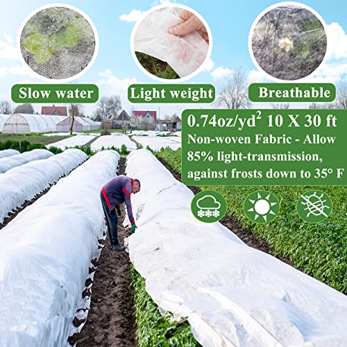 WYRJXYB Plant Covers Freeze Protection kit,10 x 30 Ft Frost Cloth & 6PCs Garden Hoops & 12 Clips, Frost Blanket, Greenhouse Hoops, Floating Row Cover kit for Plants Vegetables Winter Frost Protection