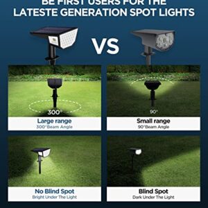 HNES 4 Pack Super Bright Solar Spot Lights Outdoor [47 LEDs | 4 Sides Illuminants | 300° Light Angle] IP65 Waterproof Solar Outdoor Lights Garden Lights Solar Powered Landscape Lights (Cool White)