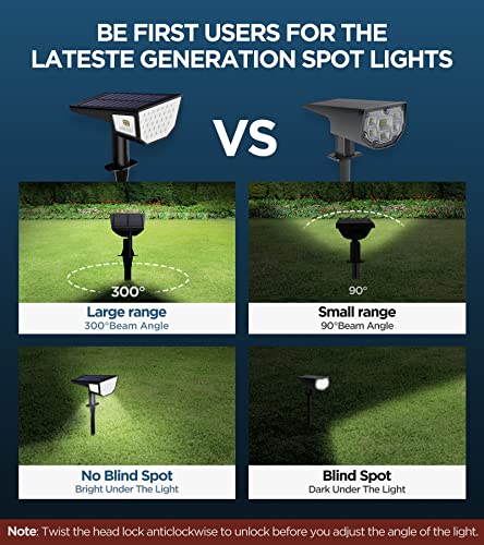 HNES 4 Pack Super Bright Solar Spot Lights Outdoor [47 LEDs | 4 Sides Illuminants | 300° Light Angle] IP65 Waterproof Solar Outdoor Lights Garden Lights Solar Powered Landscape Lights (Cool White)