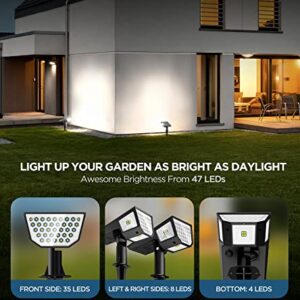 HNES 4 Pack Super Bright Solar Spot Lights Outdoor [47 LEDs | 4 Sides Illuminants | 300° Light Angle] IP65 Waterproof Solar Outdoor Lights Garden Lights Solar Powered Landscape Lights (Cool White)