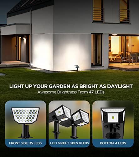 HNES 4 Pack Super Bright Solar Spot Lights Outdoor [47 LEDs | 4 Sides Illuminants | 300° Light Angle] IP65 Waterproof Solar Outdoor Lights Garden Lights Solar Powered Landscape Lights (Cool White)