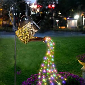 atildp upgraded solar watering can, multicolor 60pcs string lights for outdoor garden, led highlight colourful light garden lamps