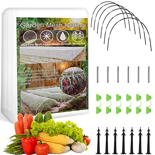 WADEO Garden Netting Kit, Greenhouse Covers 8X33Ft Bird Netting for Garden Protection for Raised Beds Vegetable, Including Finest Mesh Netting, Rust-Free Fiberglass Support Hoops Frame