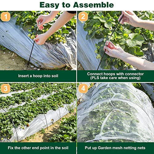 WADEO Garden Netting Kit, Greenhouse Covers 8X33Ft Bird Netting for Garden Protection for Raised Beds Vegetable, Including Finest Mesh Netting, Rust-Free Fiberglass Support Hoops Frame