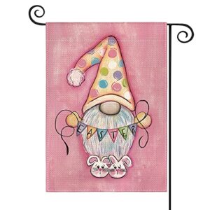 avoin colorlife polka dot gnome easter garden flag 12 x 18 inch double sided, spring bunny rabbit holiday yard outdoor decoration