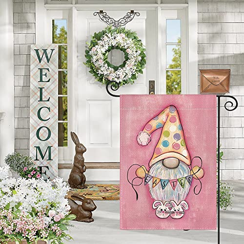 AVOIN colorlife Polka Dot Gnome Easter Garden Flag 12 x 18 Inch Double Sided, Spring Bunny Rabbit Holiday Yard Outdoor Decoration