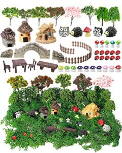 canlierr 58 pieces miniature fairy garden accessories outdoor diy micro landscape ornaments include mixed model trees, faux green moss, mini house animal yard figurines for dollhouse craft