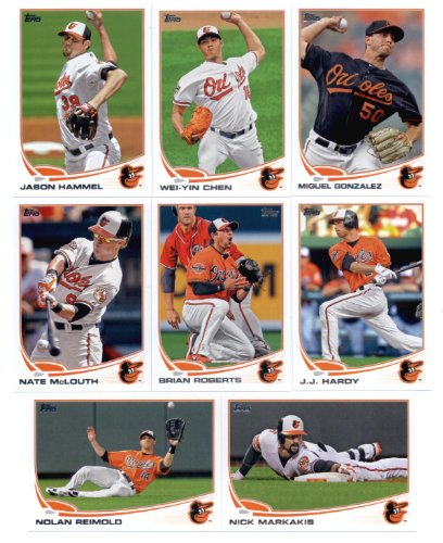 2013 Topps Baseball Baltimore Orioles Complete Team Set ( 22 cards) - L.J. Hoes Rookie, Manny Machado Rookie, 2012 AL Wild Card, Luis Ayala, robertino, Brian Matusz, Endy Chavez, Jake Arrieta, Chris Davis, Adam Jones, Jim Johnson, Tommy Hunter, Mark Reyno