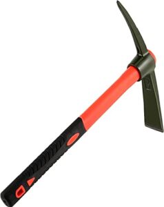 mahiong 15 inch pick mattock hoe, forged steel weeding pick axe with fiberglass long handle garden tool for digging, gardening, camping, prospecting, construction work