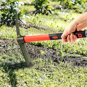 MAHIONG 15 Inch Pick Mattock Hoe, Forged Steel Weeding Pick Axe with Fiberglass Long Handle Garden Tool for Digging, Gardening, Camping, Prospecting, Construction Work