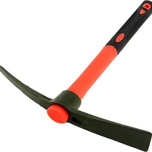 MAHIONG 15 Inch Pick Mattock Hoe, Forged Steel Weeding Pick Axe with Fiberglass Long Handle Garden Tool for Digging, Gardening, Camping, Prospecting, Construction Work