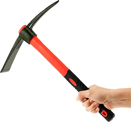 MAHIONG 15 Inch Pick Mattock Hoe, Forged Steel Weeding Pick Axe with Fiberglass Long Handle Garden Tool for Digging, Gardening, Camping, Prospecting, Construction Work