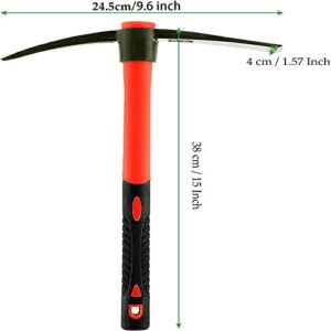 MAHIONG 15 Inch Pick Mattock Hoe, Forged Steel Weeding Pick Axe with Fiberglass Long Handle Garden Tool for Digging, Gardening, Camping, Prospecting, Construction Work