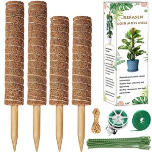 moss pole for plants monstera, 47inch moss poles for climbing plants 2 pcs 17” and 2 pcs 14” monstera pole stackable plant pole coco coir pole with garden ties