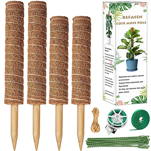 Moss Pole for Plants Monstera, 47inch Moss Poles for Climbing Plants 2 Pcs 17” and 2 Pcs 14” Monstera Pole Stackable Plant Pole Coco Coir Pole with Garden Ties