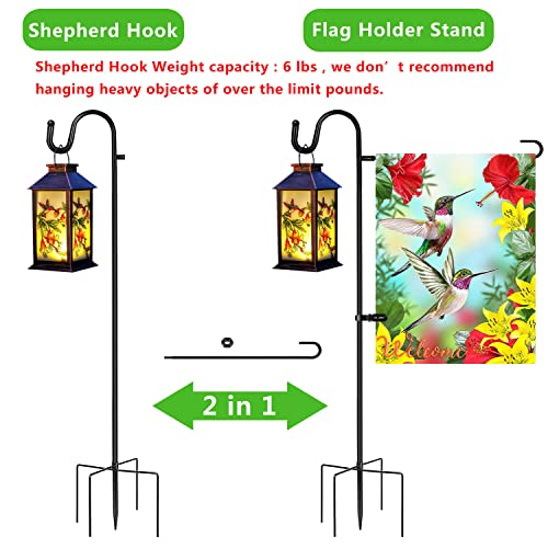 2 Pack Garden Flag Holder Stand with Shepherd Hooks, 47 inches Yard Garden Flag Holder with Anti-Wind Clip, Shepherd Hooks with Flag Holder Yard Flag Pole Holder for Flag, Yard Lights, Plants