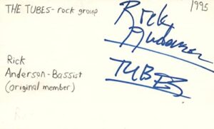 rick anderson bassist orig member the tubes rock band signed index card jsa coa