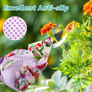 JUMPHIGH 4 Pairs Garden Gloves for Women, Floral Gardening Gloves with Non-Slip PVC Dots, Ladies Soft Breathable Yard Work Gloves Light Working Gloves, Elastic Knit Wrist, Medium Size Fits Most