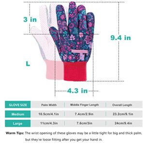 JUMPHIGH 4 Pairs Garden Gloves for Women, Floral Gardening Gloves with Non-Slip PVC Dots, Ladies Soft Breathable Yard Work Gloves Light Working Gloves, Elastic Knit Wrist, Medium Size Fits Most