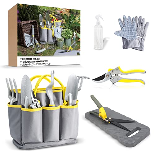 Byhagern 11 PCS Garden Tool Set, Gardening Tool Set with Non-Slip Rubber Grip, Professional Heavy Duty Aluminum Alloy Gardening Tools for Women, Ideal Gardening Tools Kit Gift for Women