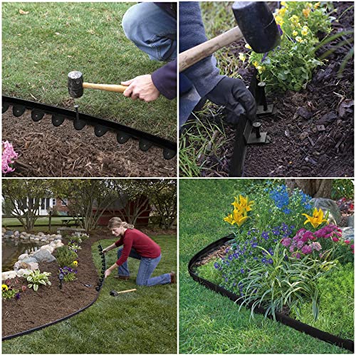 Landscape Edging Kit 60FT 2IN Tall, No Dig Garden Edging with 54 Anchoring Spikes, Plastic Garden Edging Border for Landscaping, Black