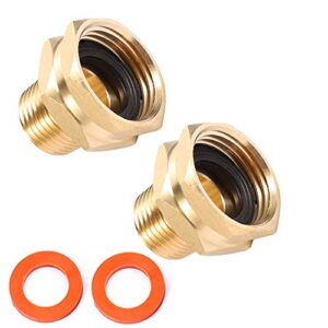 brass garden hose adapter, 3/4” ght female x 1/2” npt male connector,ght to npt adapter brass fitting,brass garden hose to pipe fittings connect 2pcs (3/4” ght female x 1/2” npt male)