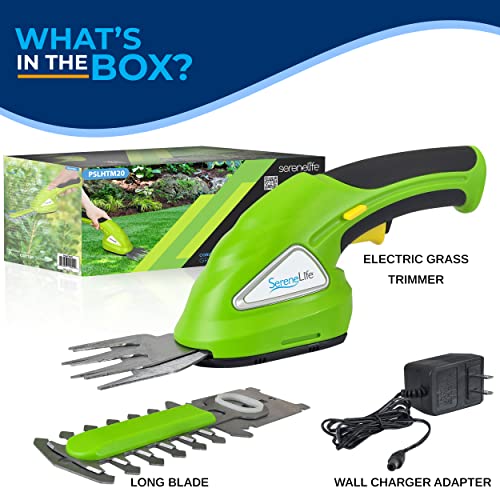 SereneLife Battery Grass Cutter, Grass Clippers Cordless, Trimmer Cutter, Handheld Trimmer, Grass Shear Electric, Perfect For Leaves & Debris, Rechargeable Battery, Charge Time 4 Hrs, 3.6V (PSLHTM20)