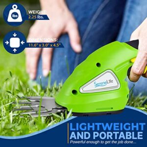 SereneLife Battery Grass Cutter, Grass Clippers Cordless, Trimmer Cutter, Handheld Trimmer, Grass Shear Electric, Perfect For Leaves & Debris, Rechargeable Battery, Charge Time 4 Hrs, 3.6V (PSLHTM20)