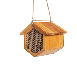 Mason Bee House - Handmade Natural Wooden Bee Hive Coated with Wax for Water-Proof and Long Service Life - Attracts Peaceful Bee Pollinators to Enhance Your Garden's Productivity