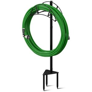 meykwod garden hose stand, hose hanger freestanding, water hose holder stake, in ground heavy duty hose organizer outdoor, hose rack for outside yard, sturdy to hold 150ft hose (metal, black)