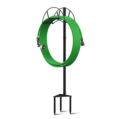 Meykwod Garden Hose Stand, Hose Hanger Freestanding, Water Hose Holder Stake, In ground Heavy Duty Hose Organizer Outdoor, Hose Rack for Outside Yard, Sturdy to Hold 150ft Hose (Metal, Black)