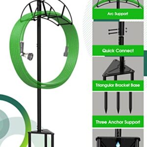 Meykwod Garden Hose Stand, Hose Hanger Freestanding, Water Hose Holder Stake, In ground Heavy Duty Hose Organizer Outdoor, Hose Rack for Outside Yard, Sturdy to Hold 150ft Hose (Metal, Black)