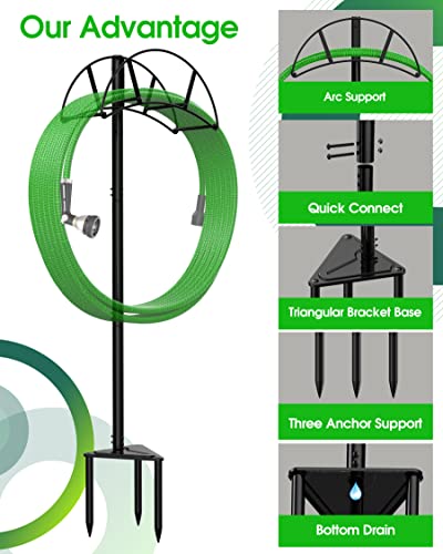 Meykwod Garden Hose Stand, Hose Hanger Freestanding, Water Hose Holder Stake, In ground Heavy Duty Hose Organizer Outdoor, Hose Rack for Outside Yard, Sturdy to Hold 150ft Hose (Metal, Black)