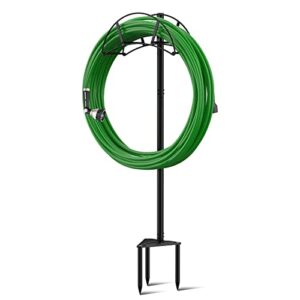 Meykwod Garden Hose Stand, Hose Hanger Freestanding, Water Hose Holder Stake, In ground Heavy Duty Hose Organizer Outdoor, Hose Rack for Outside Yard, Sturdy to Hold 150ft Hose (Metal, Black)